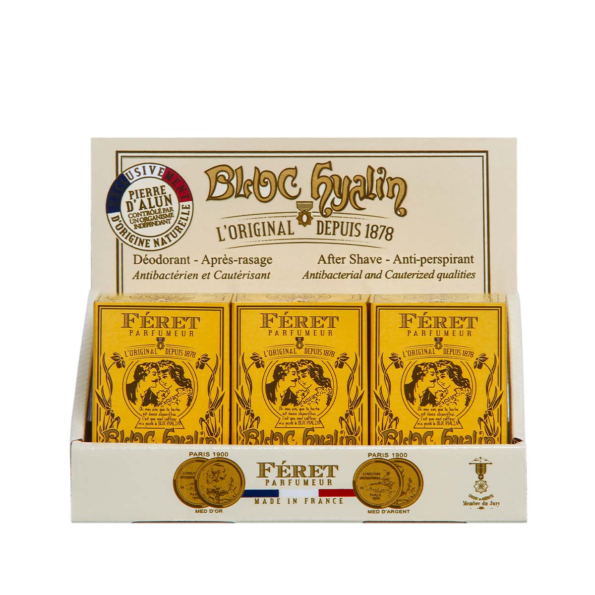 Feret Parfumeur 'Le Bloc' Hyalin Alum Stone (100g) - 12 Units + Display