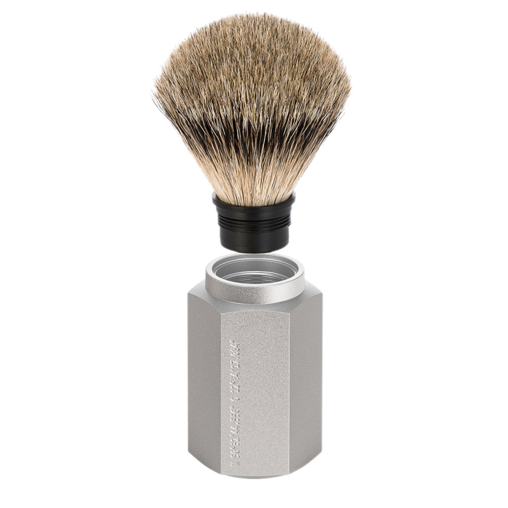MUHLE HEXAGON Silvertip Badger Shaving Brush in Silver