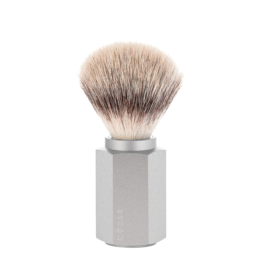 MUHLE HEXAGON Silvertip Fibre Shaving Brush in Silver