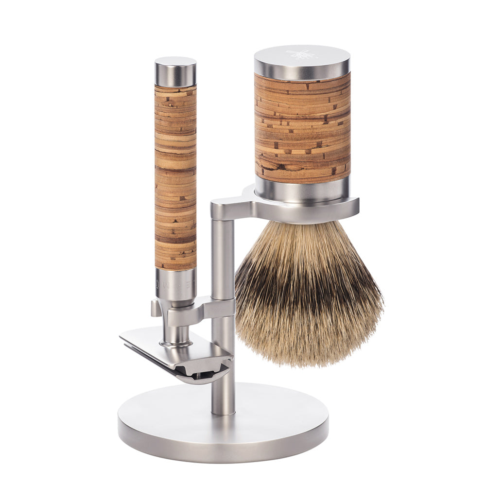 MUHLE ROCCA Birch Bark Badger Hair Shaving Brush and Safety Razor Shaving Set