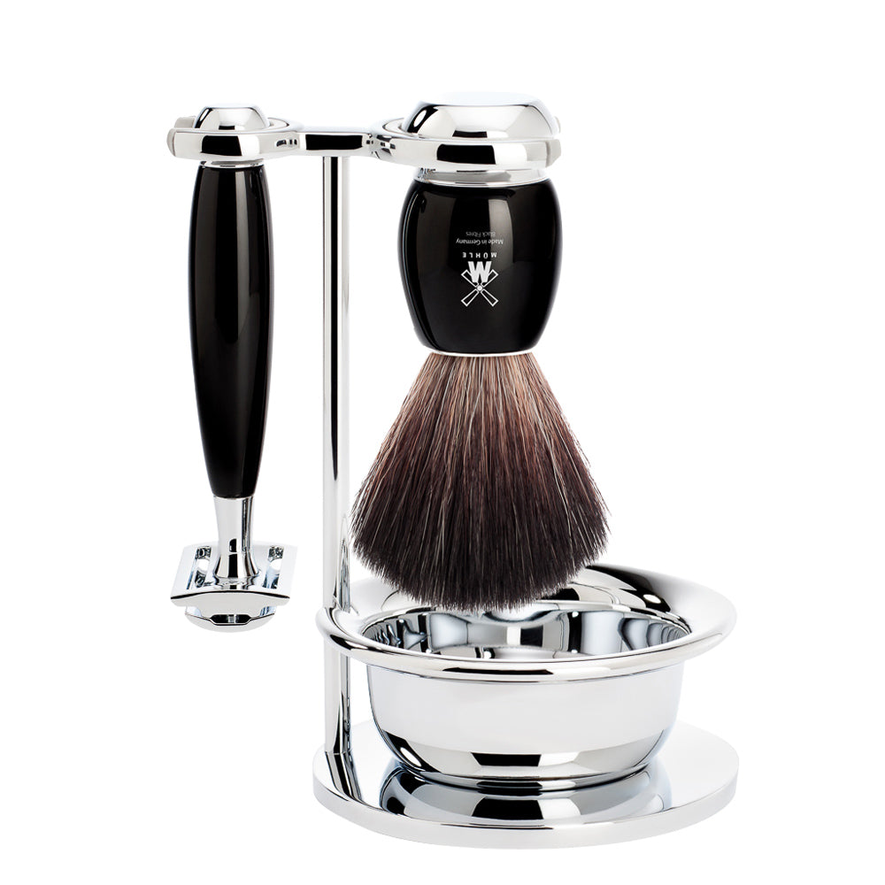 MUHLE VIVO Black Fibre Brush and Safety Razor Set in Black with Bowl