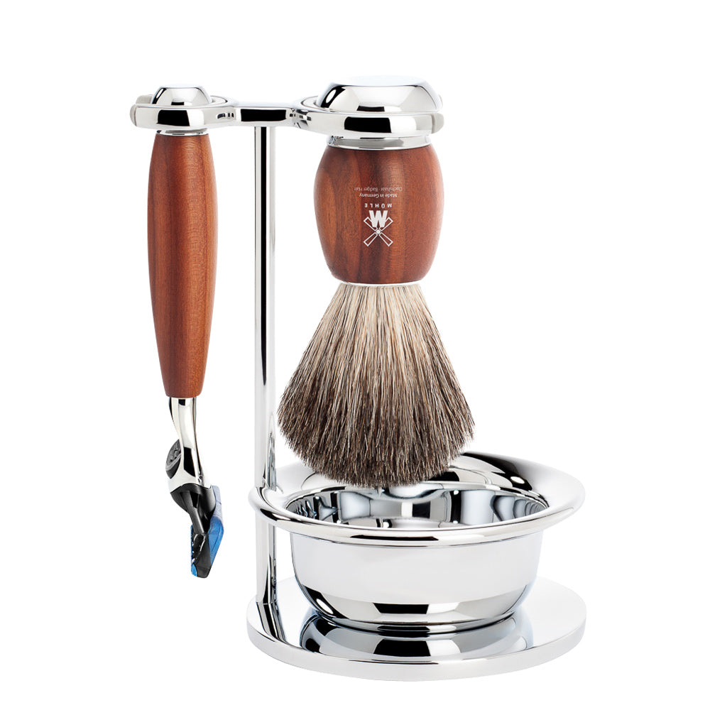 MUHLE VIVO Plum Wood Pure Badger Brush and Fusion Razor Set with Bowl